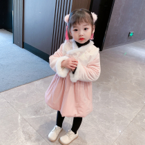 Girl dress autumn and winter baby plus velvet thickened foreign style Winter girl baby princess dress suit two-piece set
