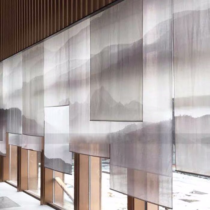 Beijing new Chinese hanging curtain screen soft partition curtain Entrance curtain semi-permeable landscape painting curtain roller curtain Flame retardant fireproof