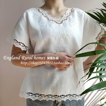 Old Shanghai handmade silk lace imported Irish linen W771 embroidery craft short sleeve blouse