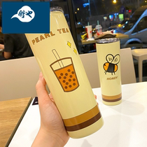 Coffee adult thermos cup cartoon large capacity ice bully Cup adult girl ins straw 304 stainless steel cup