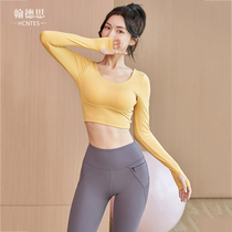 HCNTES with chest mat yoga suit long sleeve quick-dry slim running tights autumn winter fitness suit sports shirt Women