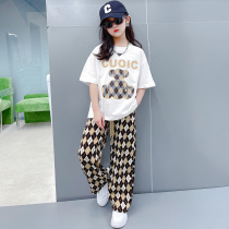 Girl Suit Summer 2022 New Net Red Little Girl Fried Street Foreign Air Casual Trendy Short Sleeves Slim-Broadlegged Pants