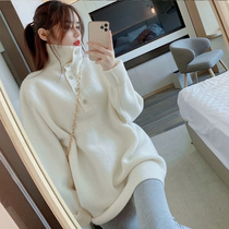 Sweater female Japanese lazy wind long loose 2021 autumn and winter New High collar wear inside knitted dress