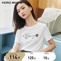 Vero Moda2021 Early Autumn Fashion 100% Cotton Alphabet Print T-Shirt Women) 321301062