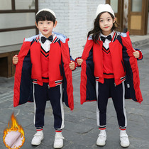 Kindergarten garden clothing autumn and winter sportswear plus velvet childrens cotton uniforms three sets Spring and autumn Primary School students class clothes thickened