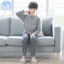 Red Bean Home Boy Long Sleeve Pure Cotton Pyjamas Spring Autumn Children Boy Stripes CUHK Child All-cotton Thin family clothes