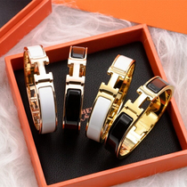 Hong Kong ermes bracelet female enamel H button letter classic narrow version POP rose gold bracelet male