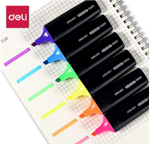 Del highlighter pen double head 6-color odorless fluorescent marker pen students use light color candy color marker color rough key endorsement artifact flash light silver fluorescent pen set