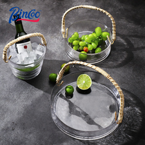 Glass fruit plate subnet red living room home Nordic ins Wind bamboo rattan with handle light luxury wine barrel snack fruit basket