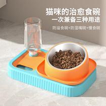 Manufacturer Anti-Overturning Automatic Drinking Water Cat Basin Dog Bowl Kitty Water Bowl Rice Basin Protection Cervical Spine Pet Slow Food Double Bowl