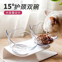Net red cat head double bowl food grade PC inclined neck and neck cat bowl removable and easy to clean pet bowl pet feeding supplies