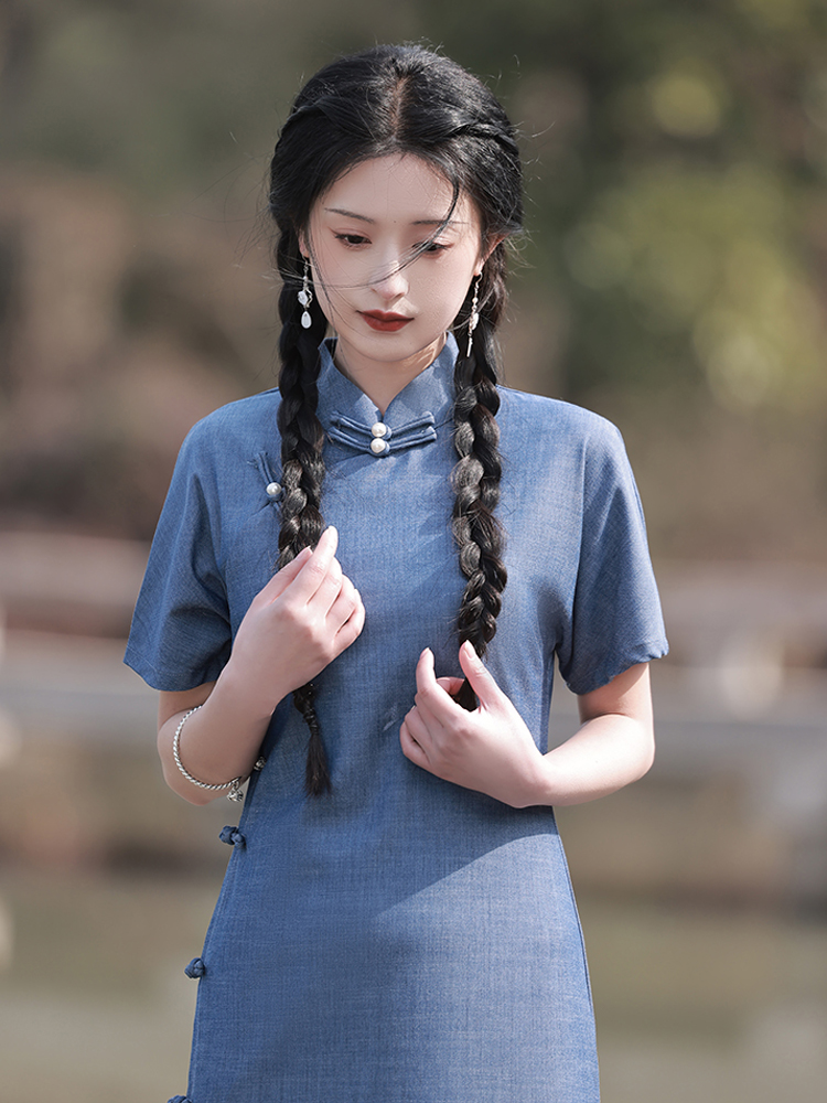 中華民国に戻る夢|文学少女や伝統的な大学生のための地方のないフルブレストの古代ワンピースチャイナドレスは毎日着ることができます
