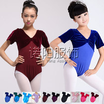  Childrens practice suit Short-sleeved one-piece suit Girls  gymnastics suit Childrens dance suit Velvet half-sleeve summer