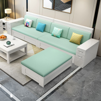 Solid wood sofa minimalist modern living room Chinese style winter and summer dual purpose straight row sofa white containing storage combination sofa