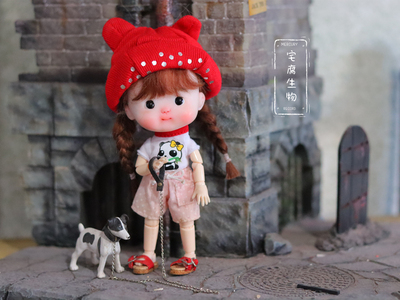 taobao agent Red cartoon bear ear hat OB11 bear short -sleeved T -shirt kkner 1/6bjd baby hats