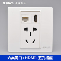 Six types of network HDMI with five-hole power socket 5-hole plus Gigabit computer TV network cable HD cable panel