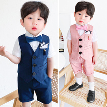 Summer childrens vest dress British style boy suit two-piece Korean baby flower girl suit costume
