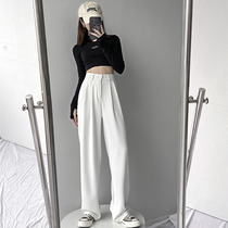 170 lengthened version white suit broadlegged pants woman tall and high waist pituitary fall sensation casual drag pants summer 175 extra-long