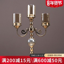 American creative metal glass three-head candle holder European model room living room porch candlelight dinner table ornaments