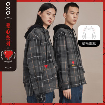 GXG mens winter 2020 New Love series contrast check hooded long sleeve shirt coat mens shirt