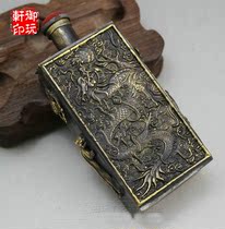 Antique bronze snuff bottle play pieces ornaments antique carved dragon square type pure copper brass snuff bottle handlebars Z