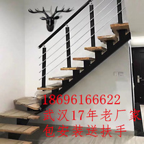 Wuhan factory direct steel wood staircase steel structure escalator double building can be used as glass handrail package installation