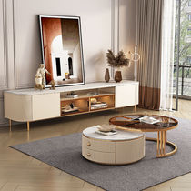 Light luxury TV cabinet coffee table combination modern simple 2021 new small apartment living room size round storage cabinet