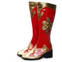 New dance shoes Xinjiang Mongolian Tibetan dance boots lacquered leather womens slim red dance Mongolian boots womens boots