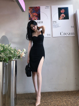 (Small q home) black sexy oblique shoulder dress skirt dress slim 2021 New