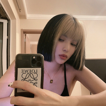  Original custom jennie with the same hairstyle net celebrity hanging ear bangs dyed golden wig and A round face short hair