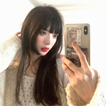 South Korea Net red womens group JK Japanese wig Ji hair princess cut black long straight hair lifelike air bangs full head style