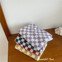 * Beautiful little aunt * Korean ins style checkerboard long staple cotton wash towel toilet water absorbent face towel