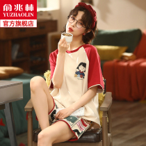 Pajamas womens summer thin short-sleeved shorts 2021 new cartoon cute student girl homewear two-piece set