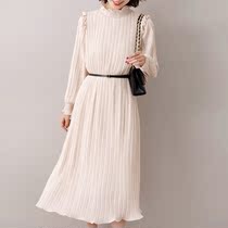  Chiffon pleated dress new 2021 popular autumn elegant waist fungus lace mid-length a-line skirt