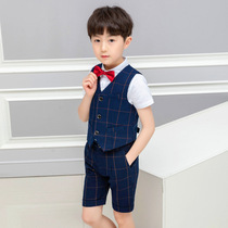 Summer children British short-sleeved suit suit flower girl wedding boy suit strap pants performance host dress