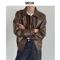 MION Korean version of autumn and winter vintage leather clothes loose short leather jacket male handsome trend top ins