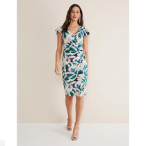 phase Eight Direct Mail UK 2023 New Womens Leaf Printed Short Sleeve Dress Dress