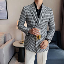 Fugui Bird New Korean version of thousand bird bird grid suit British casual slim suit men Business coat trend