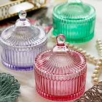 Colorful striped s glass candy jar living room coffee table decorative storage jar cosmetic cotton swab collect Mino