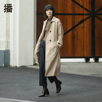 Sowing autumn and winter new simple lapel placket with belt double-breasted lace trench coat female BDO3FD1200