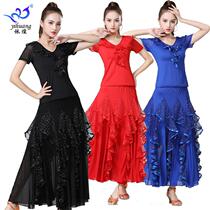 New national standard dance dress practice skirt high waist big swing skirt ballroom dance dress square dance performance sequin long skirt