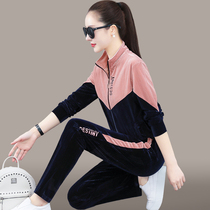 ST golden velvet sports suit women Spring and Autumn fashion temperament age age sweater hooded loose casual wear two-piece set