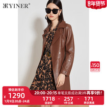 YINER Sound Womens 2021 Autumn New Fashion suit collar long sheepskin leather coat