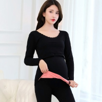 Pregnant women autumn clothes and trousers pregnancy plus velvet padded warm underwear set autumn and winter postpartum breastfeeding pajamas