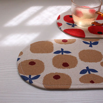 Apple flower one person Tea one person eat Oval Nordic tea mat placemats handmade fabric coaster tea mat