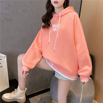 Foreign maternity dress autumn and winter plus velvet padded sweater female hooded large size loose medium long warm coat coat