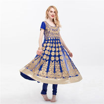 Indian dance practice clothing performance clothing blue Punjabi Anna national wind mesh gauze skirt short-sleeved suit female
