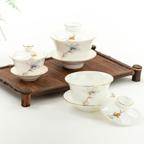 Tangshan bone china cover bowl Teacup Kung Fu tea set Magnolia tea bowl open toast tea cup tea cup junior three-year cover bowl