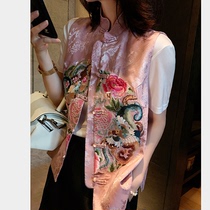 Silk BOYAN crimson cherry blossom color~Symphony fancy embroidery Chinese traditional plate buckle vest female