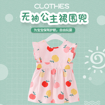 Girl princess dress baby gown for eating waterproof anti-dirty children bib rice pocket drawing apron cotton thin